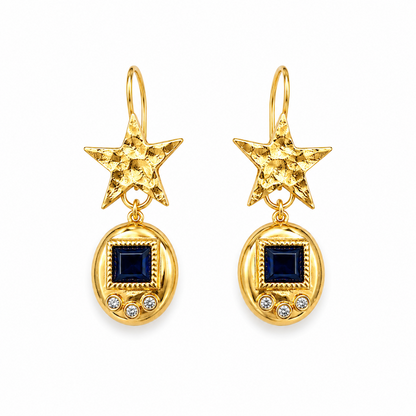Virtual Pet Star Earrings - BLUE - GOLD STARS (CORE COLLECTION)