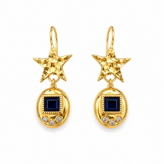 Virtual Pet Star Earrings - BLUE - GOLD STARS (CORE COLLECTION)
