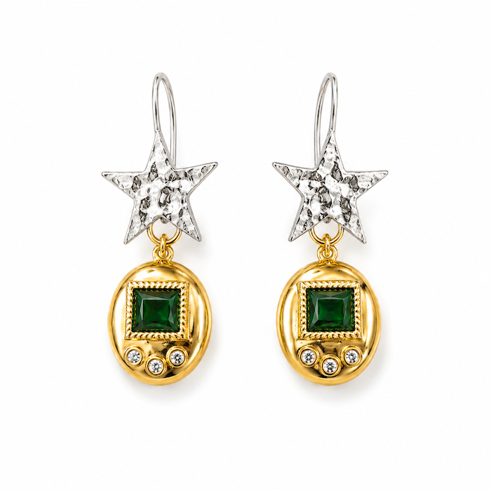Virtual Pet Star Earrings - GREEN - SILVER STARS (CORE COLLECTION)