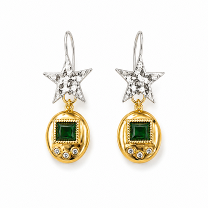 Virtual Pet Star Earrings - GREEN - SILVER STARS (CORE COLLECTION)