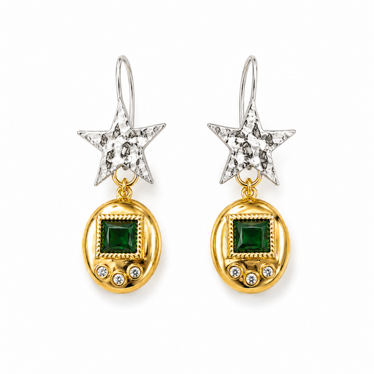 Virtual Pet Star Earrings - GREEN - SILVER STARS (CORE COLLECTION)